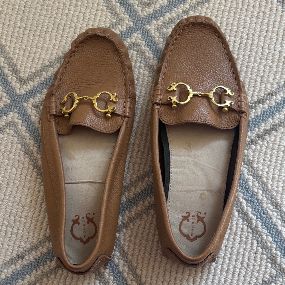 C. Wonder Tan Loafers with Gold Detail